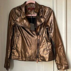 NWT Seven for all Mankind Gold Metallic Jean Motorcycle Jacket
